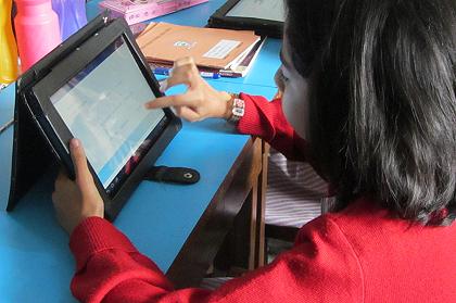 student taking test on tablet